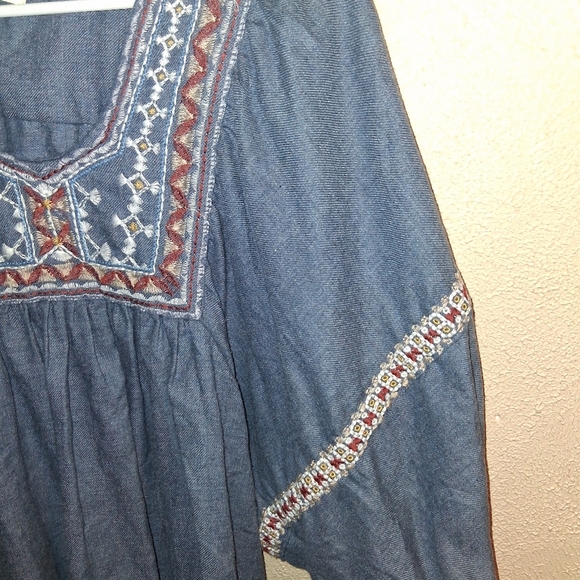 Max Studio Embroidered Boho Pesant Puff Sleeved Festival Blouse Cotton Blend S - Picture 5 of 8